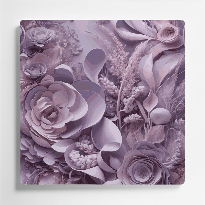 Abstrait floral 90, art mural en métal mauve, H 8 po x l 8 po