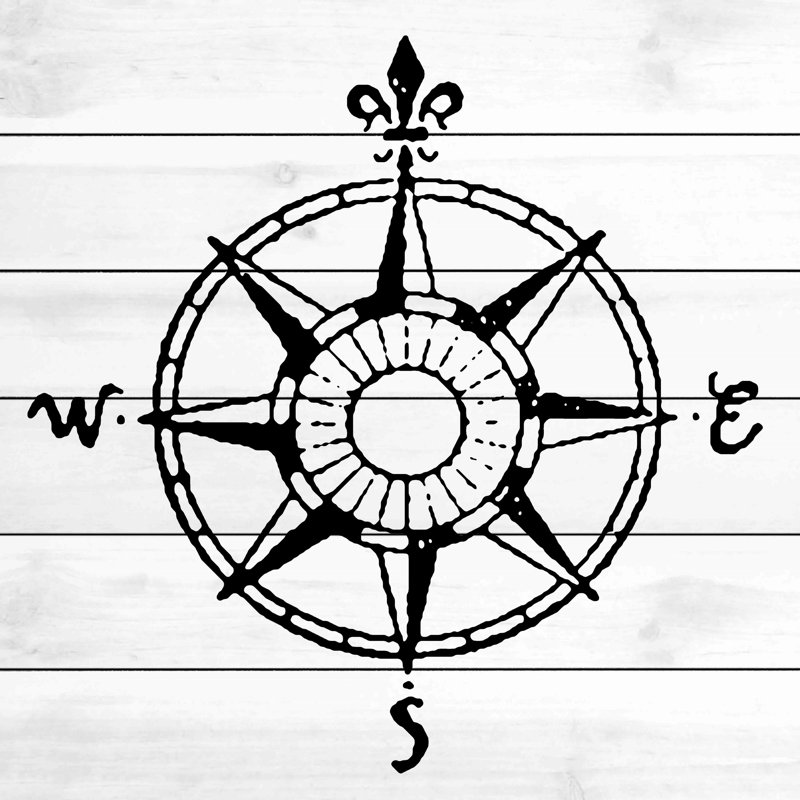 « compass », reproduction d’art sur bois blanc, 40 po x 40 po