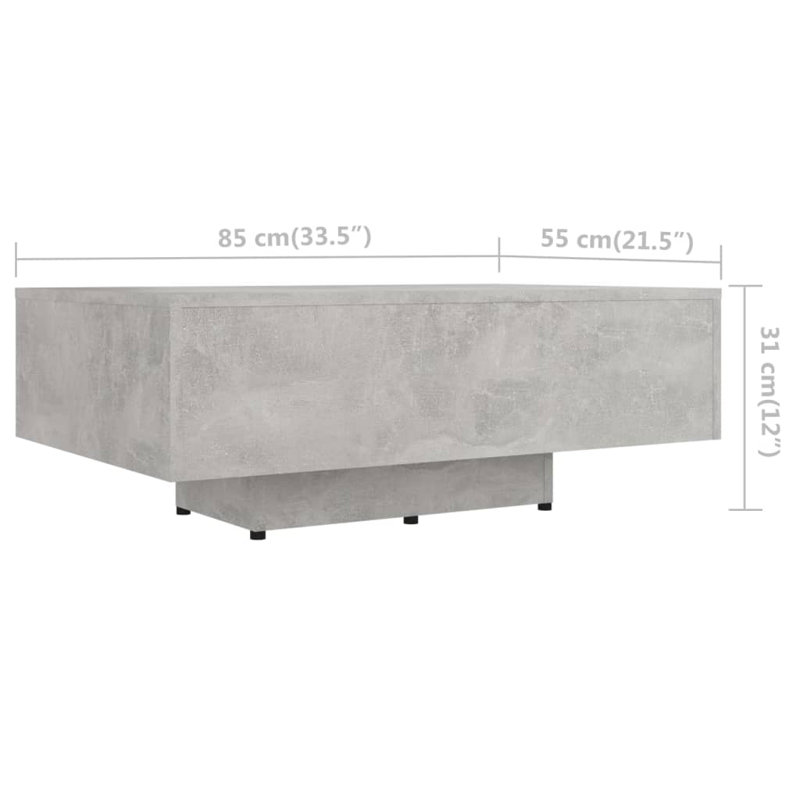 Jlea Solid Coffee Table, Concrete Grey, 31cm H x 85cm W x 55cm D
