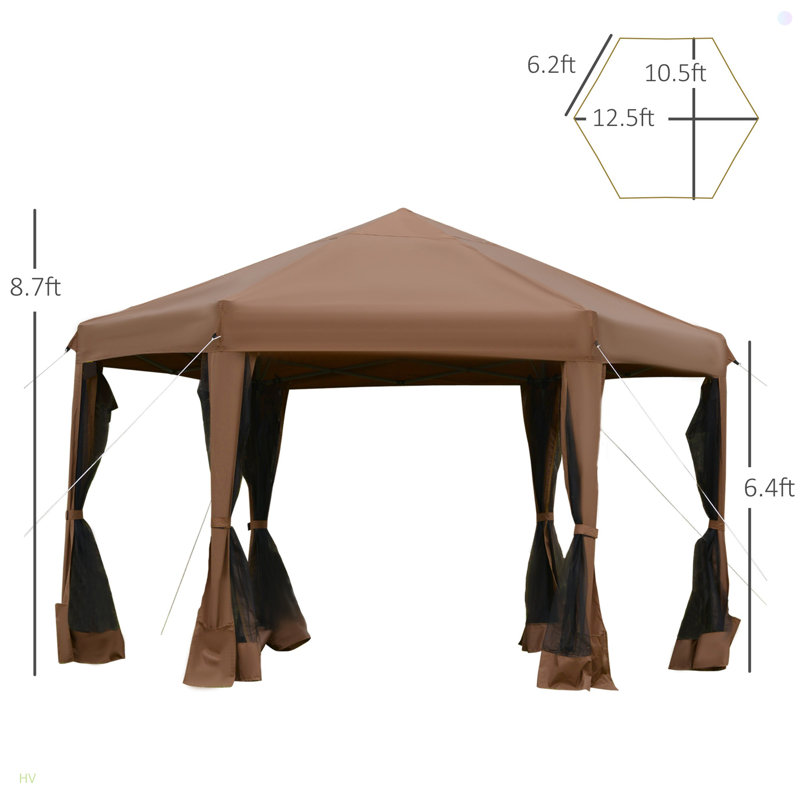 Hexagonal Pop Up Gazebo, Heavy Duty Outdoor Canopy Tent With 6 Mesh Sidewall Netting, 3-Level Adjustable Height And Strong Steel Frame