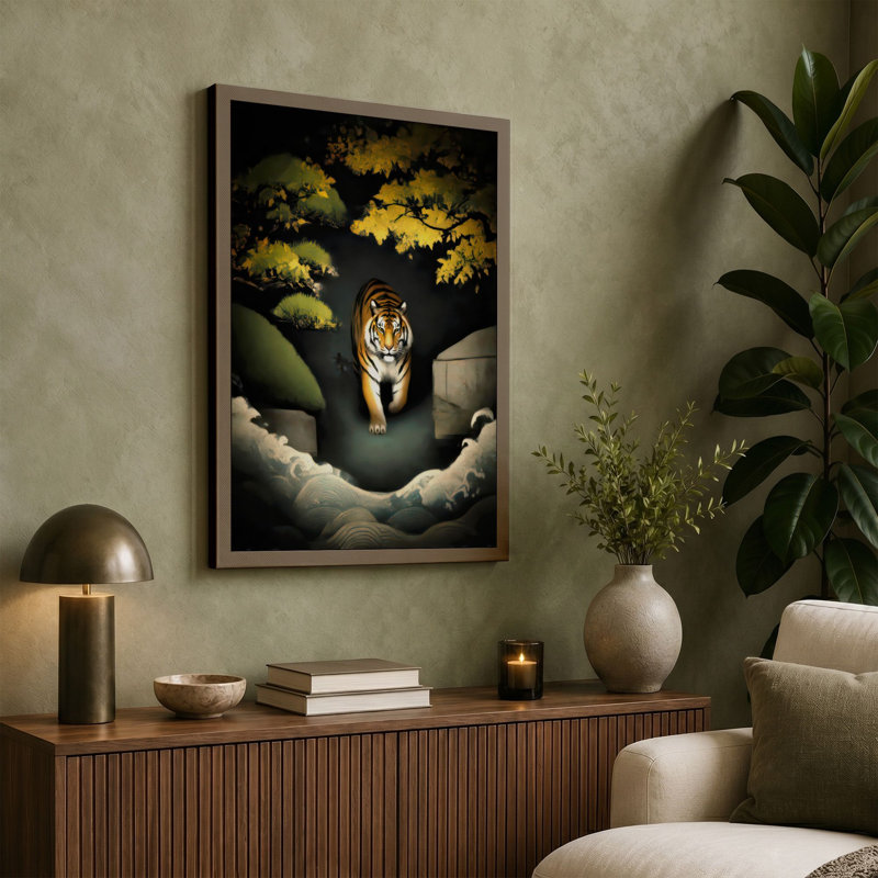 Tiger In Layered Light Modern - Print, 30x20 - 76.2 x 50.8 cm, Black Border