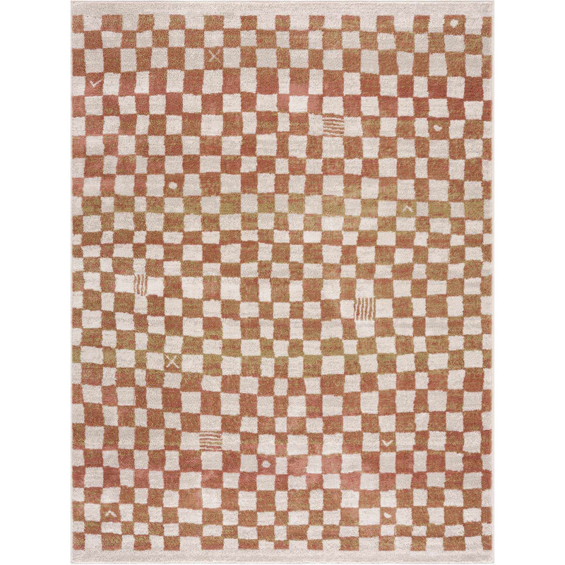 Jasha Checkered Area Rug, Rectangle 4' x 6', Beige