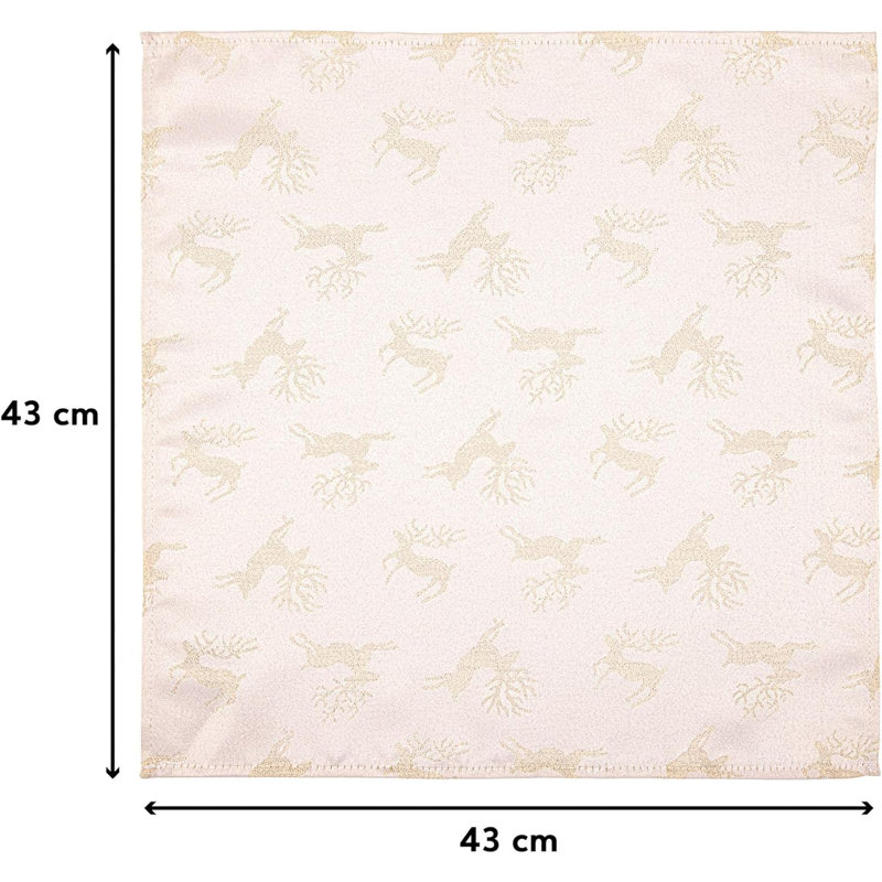 Alycen Polyester Metallic Deer Square Napkin, Gold/Cream
