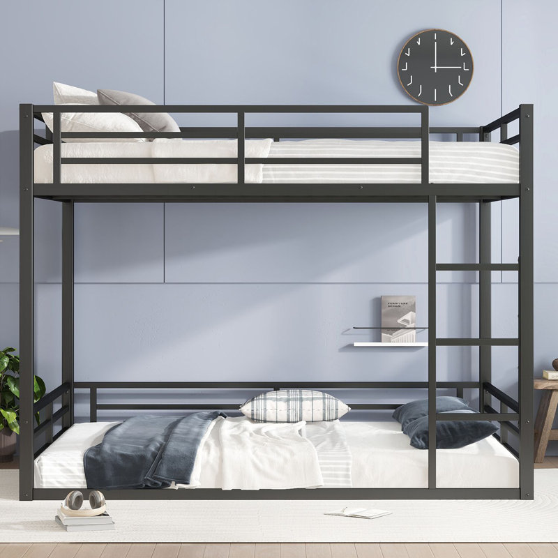 Lit superposé en métal pour grand lit pour les adolescents et les adultes, conception peu encombrante avec caractéristiques réduites de bruit, aucun sommier tapissier requis, noir