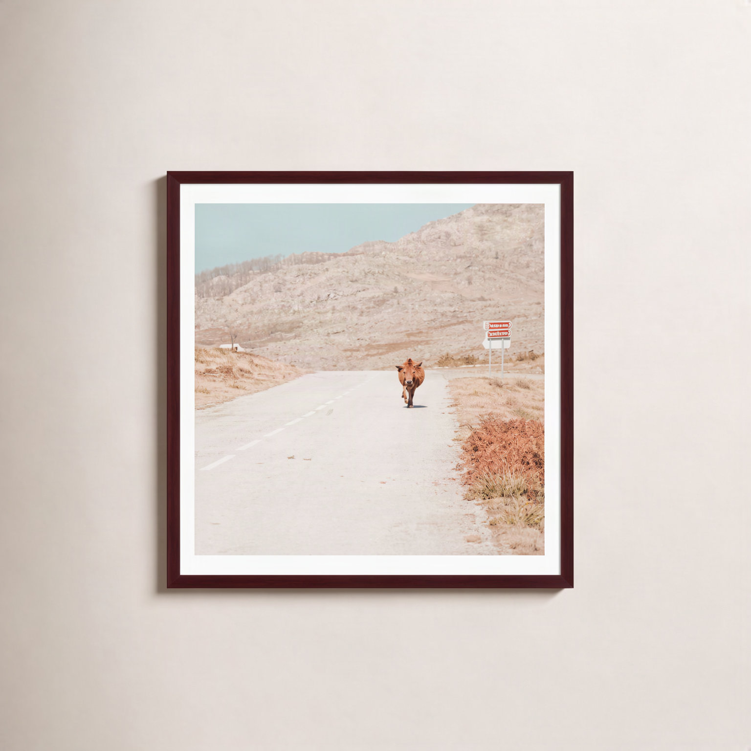 Twill " On the Road I " Print, 36" H x 36" W x 0.75" D, Natural Single Picture Framed, Yes