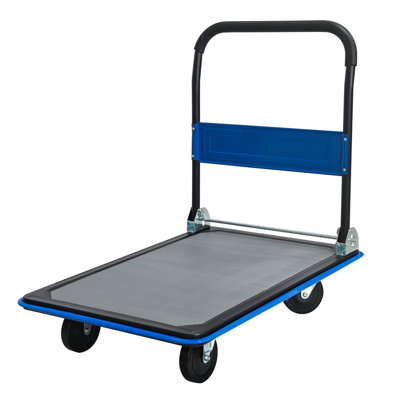 Heavy Duty 660Lbs Flatbed Cart With 360° Swivel Wheels - Foldable Blue Platform Hand Truck For Warehouse Loading & Storage