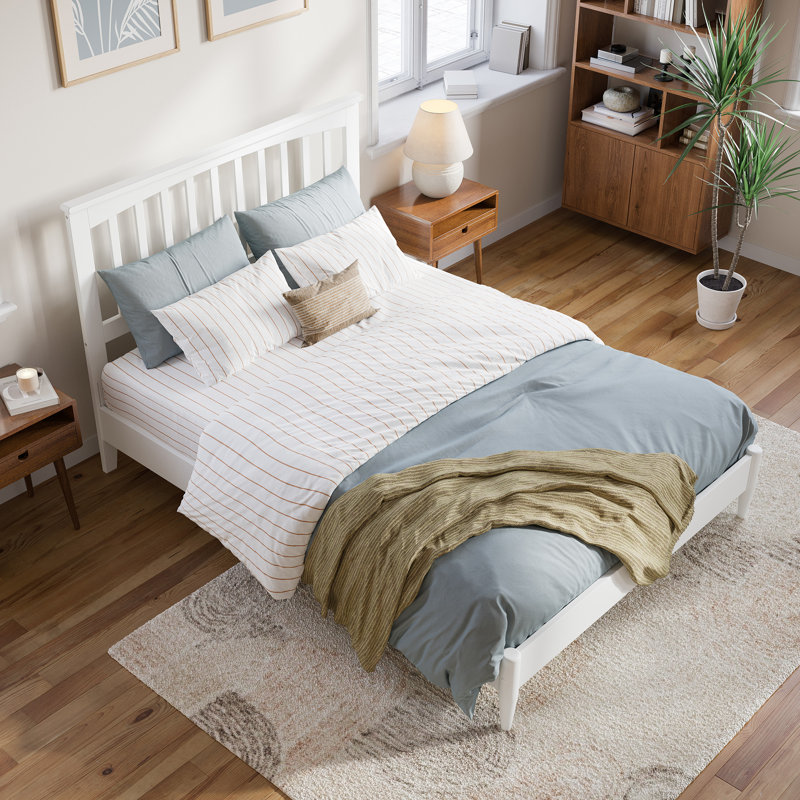 Lit plateforme en bois massif Aritra, Blanc, Double