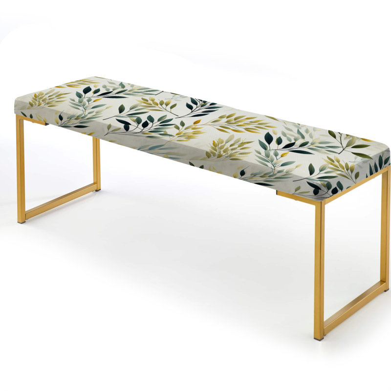Floral Upholstered Gold Bench, Zen Leaves III - Plants