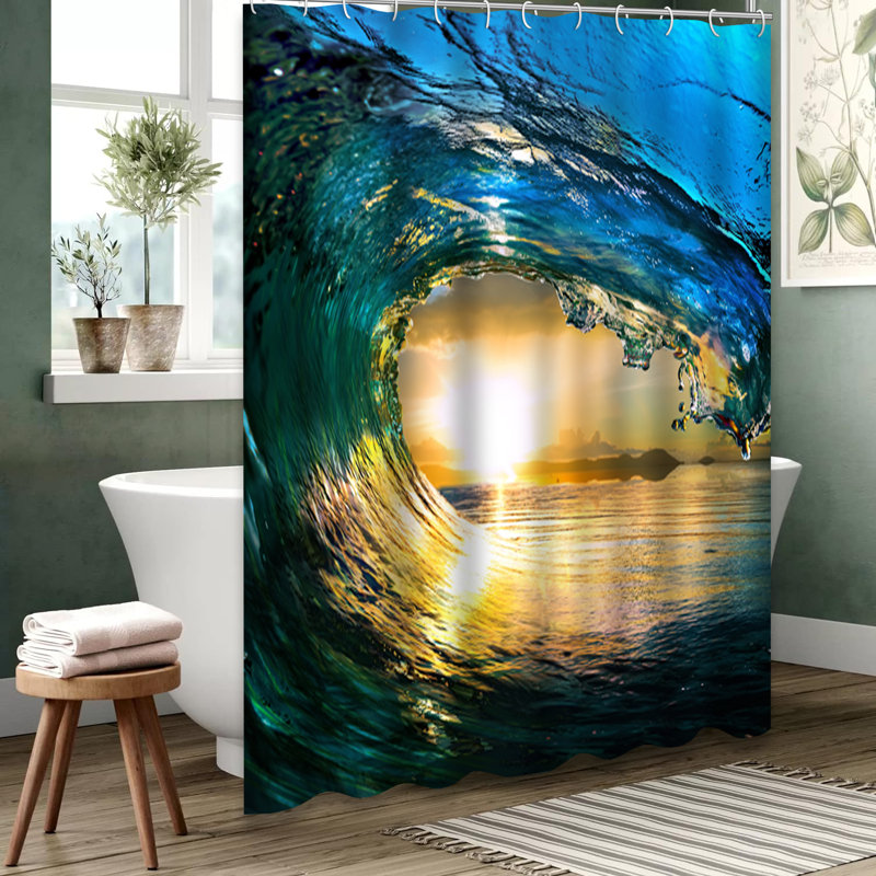 Rideau de douche avec 12 crochets Ocean, L 72 po x l 72 po