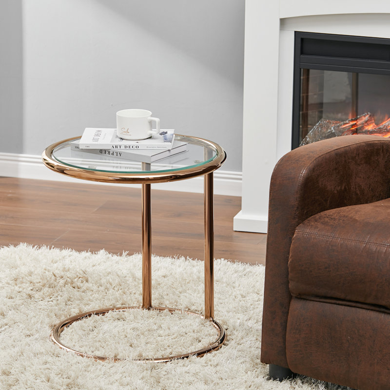 Poteat Glass Top Frame End Table, Gold
