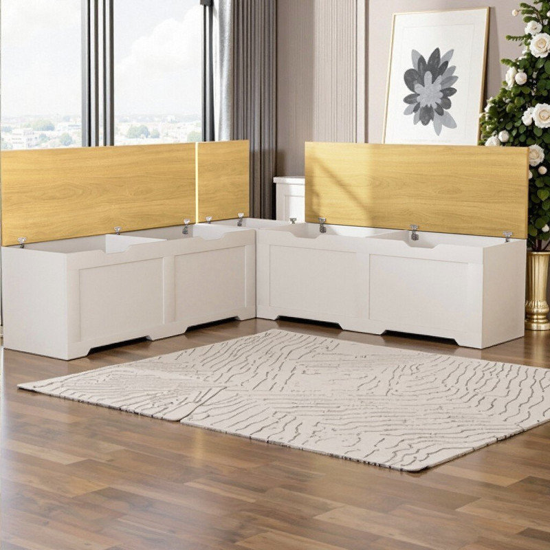 Banc de rangement modulaire en L 3 pièces avec coussin amovible Rosala, organisateur d'angle 63 po x 63 po x 19 po