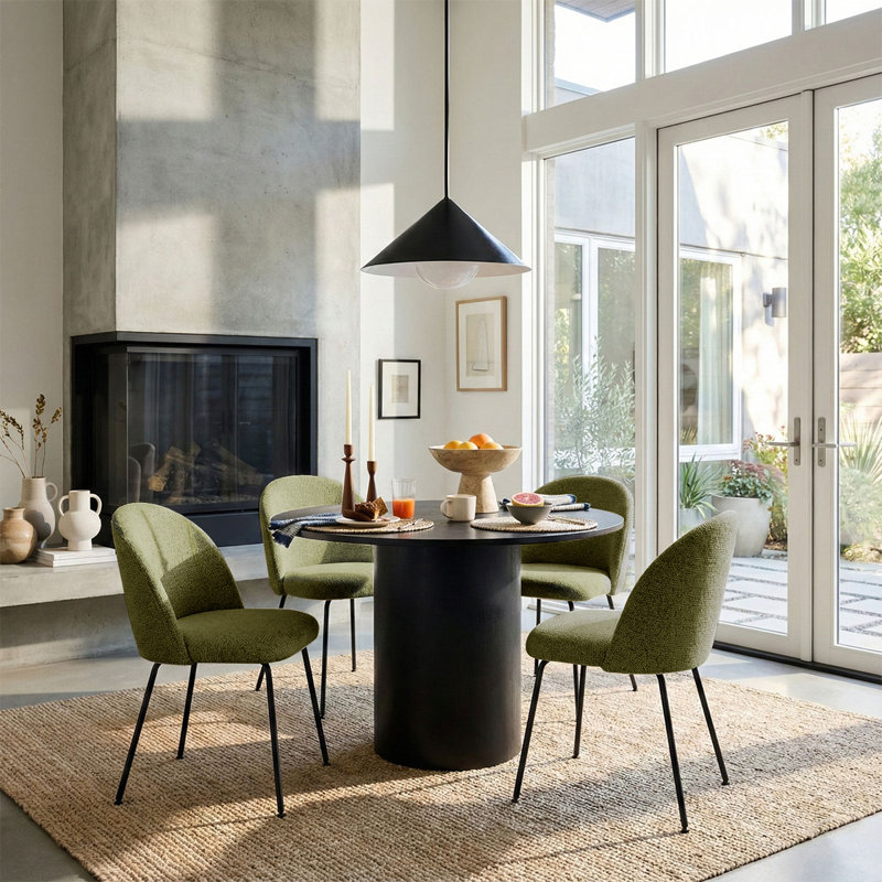 4 - Person Dining Table Sets With Round Table & 4 Upholstered Tweed Chairs, Green