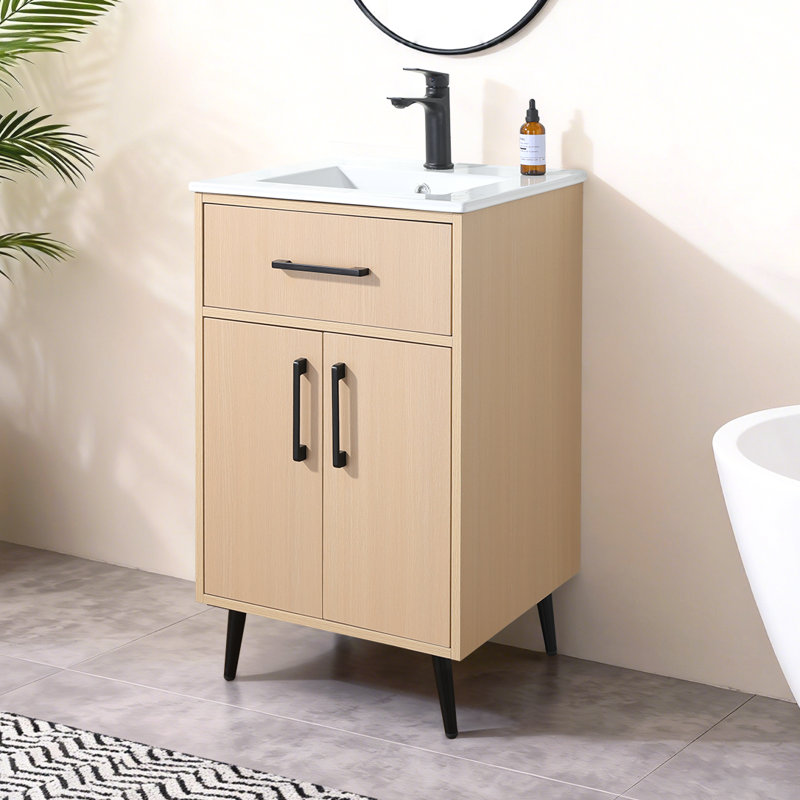 Petit meuble-lavabo simple autoportant 20 po avec plateau en céramique 20 po