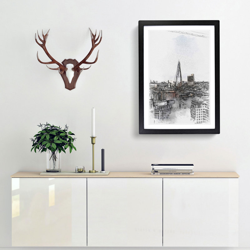 The London Skyline with the Shard in Abstract - Picture Frame Graphic Art Print, 48cm H x 36cm W x 2cm D, Black Framed