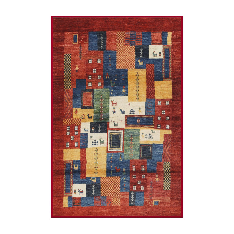 Tapis gris/beige/rouge contemporain, Rectangle 2 pi x 3 pi