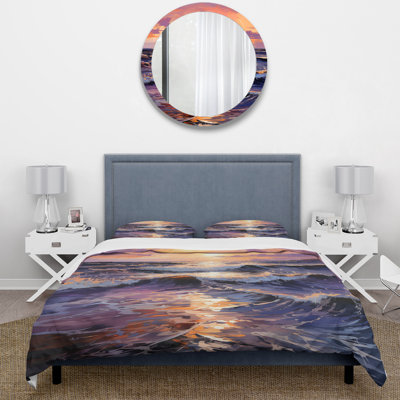 Ensemble de housse de couette jaune et mauve Sunset Embrace IV - Coastal Sunset