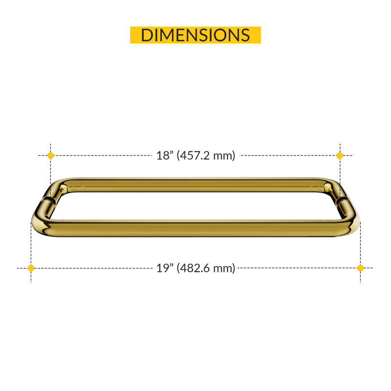 Brixwell TB-18BTB-PB Porte-serviette de douche tubulaire standard de centre à centre de 18 pouces sans rondelles en laiton poli