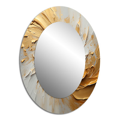 Gold And Beige Soft Wave Paint - Abstract Oval Decorative Mirror On Metal