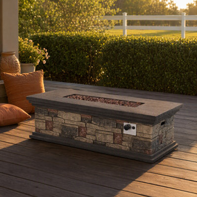 Table rectangulaire pour foyer d'extérieur au propane en béton, foyer d'extérieur au gaz 50 000 BTU avec allumage automatique, couvercle imperméable pour terrasse de patio, imitation pierre, certifié CSA
