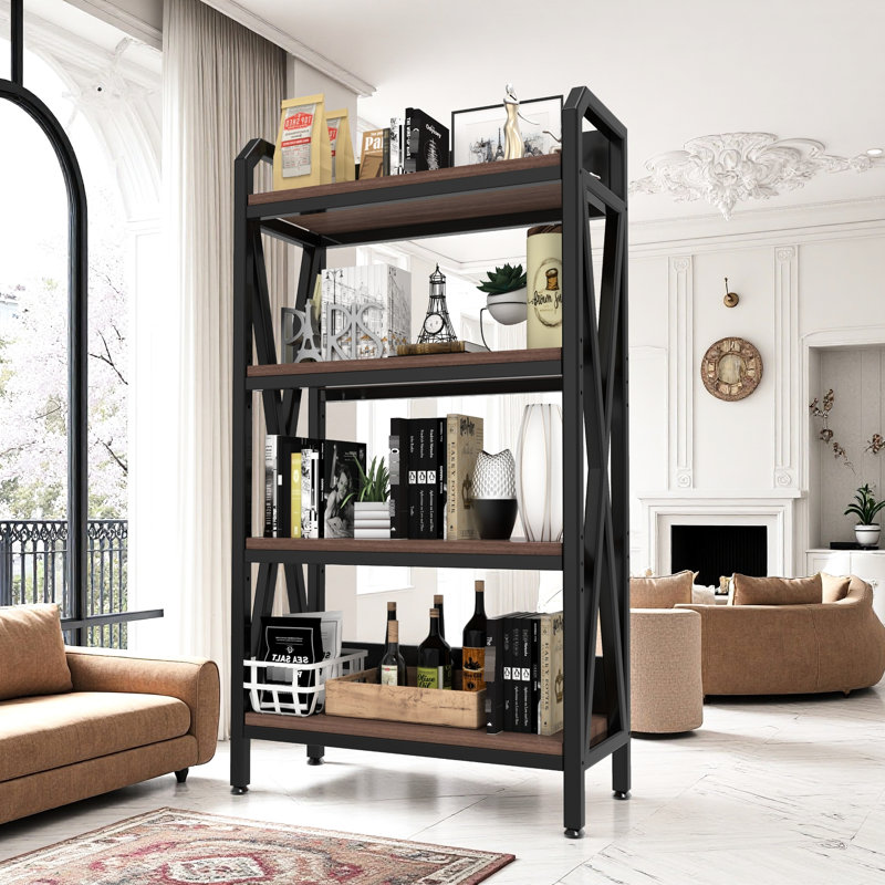 Étagère de cuisine 54,64 po à 4 niveaux en métal et bois pour salle de bain, placard, entrée, avec tablettes réglables, lignes épurées, chambre de rangement à quatre niveaux à visibilité rapide, cuisine, avec dos ouvert