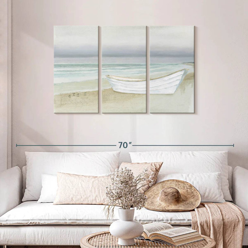 Mehar serein bord de mer avec bateau, H 28 po x l 45 po