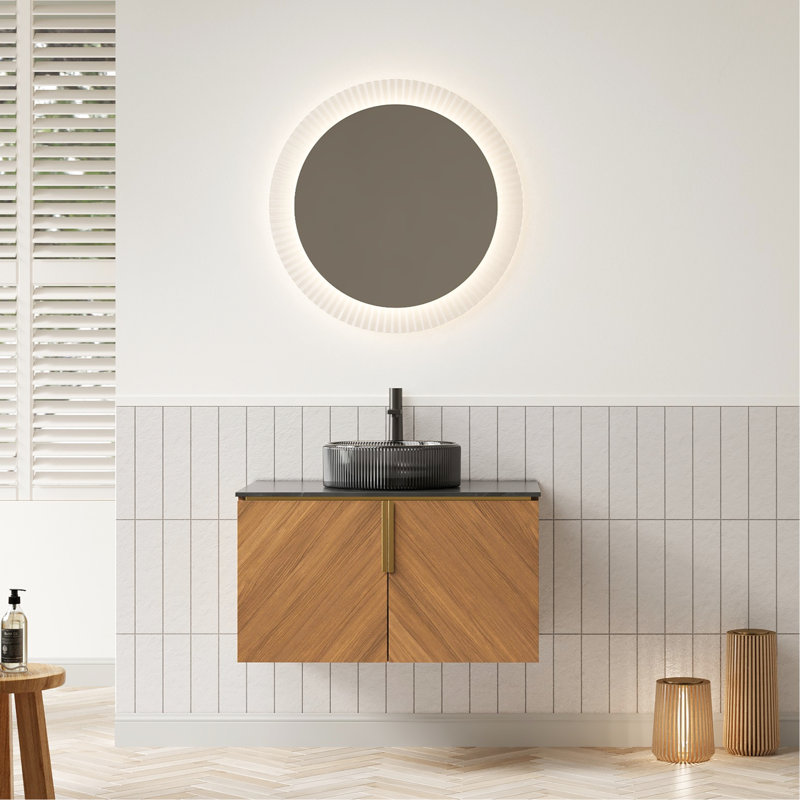Modern 30" Bathroom Vanity & Sink, Brown Oak Grain Finish, Soft Close System