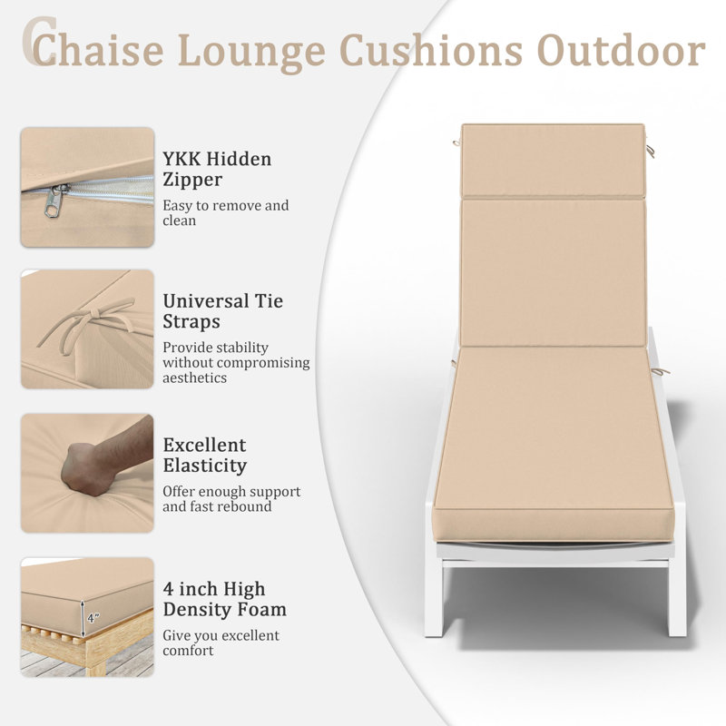 Wynee Outdoor 4'' Chaise Lounge Cushion, Sand, 20.8" W x 71.75" D