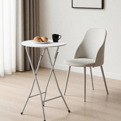 Folding Bar Table Of 2 - Easy To Assemble And Fold, Detachable Legs, Space Saving, Non Slip Rubber Safe Suitable For Many Places, White Steel Wood, 44.14 In Height Cocktail Functional Elegant Design,