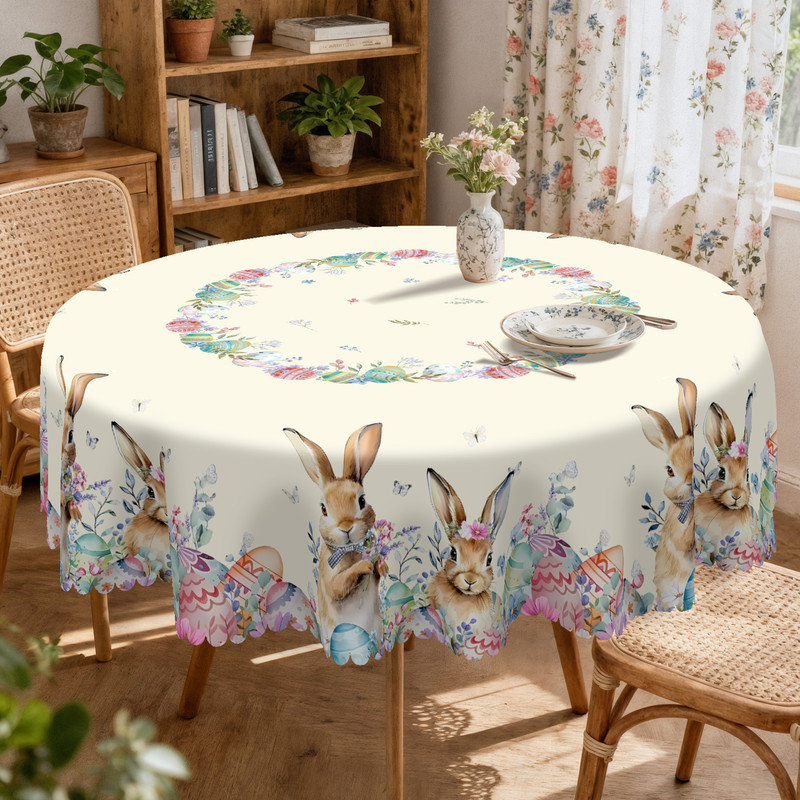 Easter Bunny Pattern Design Polyester Washable Tablecloth