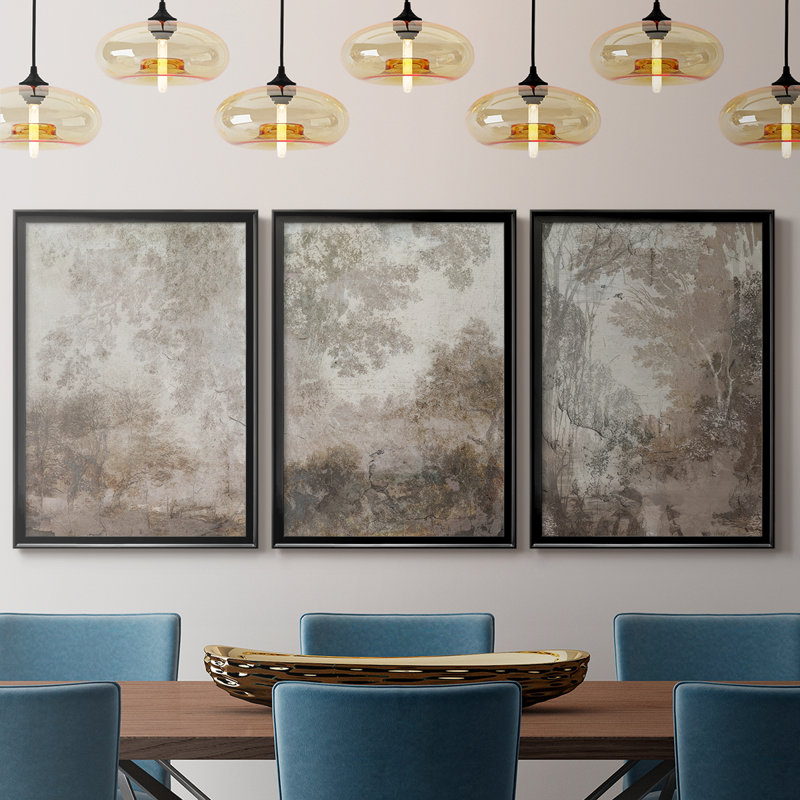 Fresco Collage I - Toile tendue avec châssis sur mesure - 3 pièces, H 15 po x l 19 po, Noir