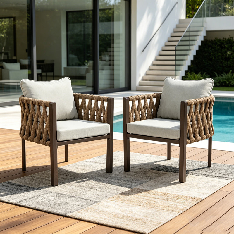 2-Pieces Outdoor Metal Patio Club Chair