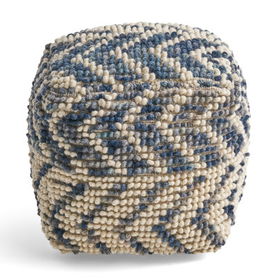 Pouf en laine et coton bleu naturel, 15,87 x 15,87 x 15,87, capacité de 200 lb, entièrement assemblé, nettoyage des taches seulement, perles à l'intérieur du carré 16 x 16 x 16, assemblé, propre, rembourré