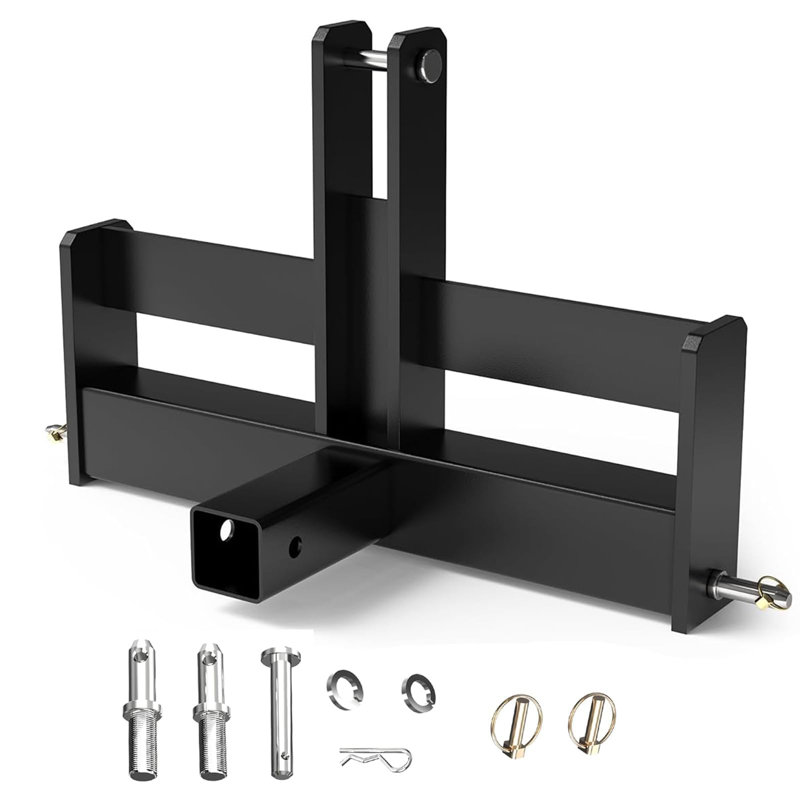 Category 1 3-Point Hitch Drawbar Adapter, 5cm Square Trailer Receiver with Dual Suitcase Weight Brackets, Fully Welded Rustproof Powder Coated Steel