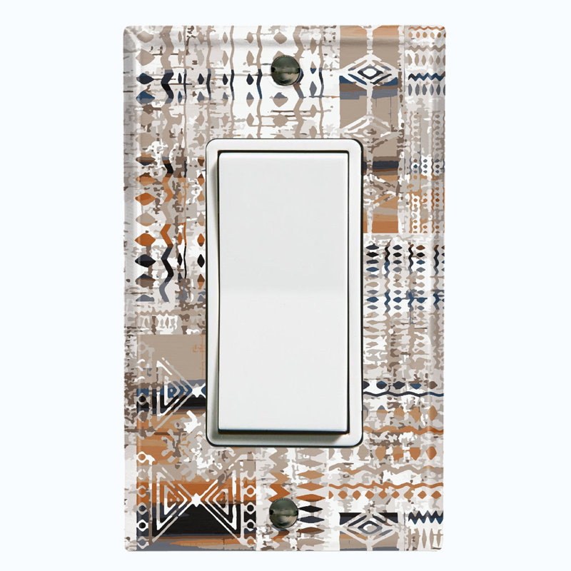 Metal Light Switch Plate Outlet Cover (Tribal Marking Pattern Gray - Single Rocker)