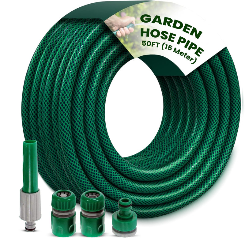Mantraraj 15m (50ft) Heavy-duty Pvc Reinforced Garden Hose Pipe Set With Spray Nozzles Fittings, 15M