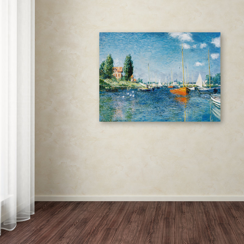 Claude Monet Blue and Red Boats Coastal Canvas Art