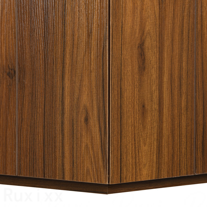 Table basse hexagonale rustique rétro en bois avec 2 tiroirs cachés et plateau en marbre texturé chêne Walunt