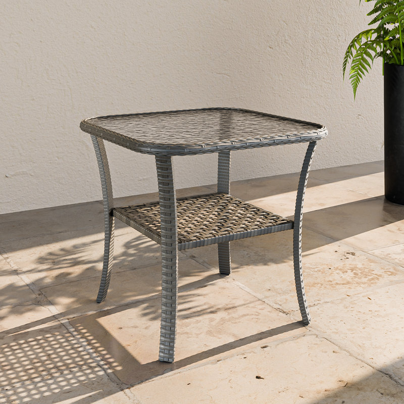 Patio Outdoor Wicker Side Table, Stonewash Gray
