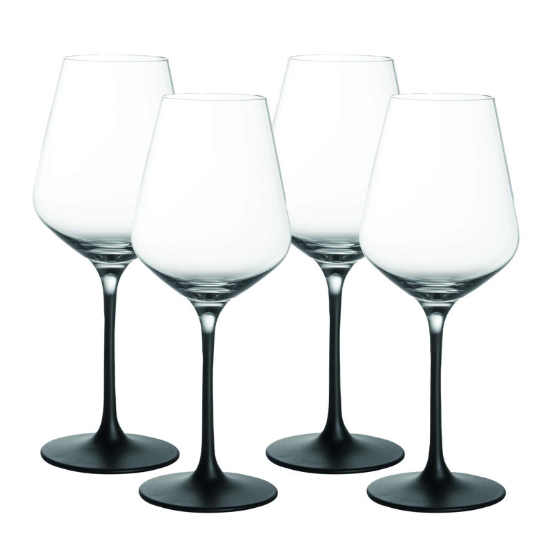Elegant Black Stem Crystal White Wine Glass Set of 4