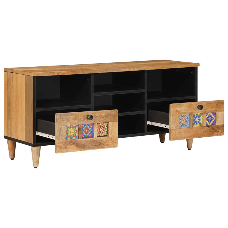  TV Cabinet With Drawer With Shelf With Storage Solid Mango Wood Unit