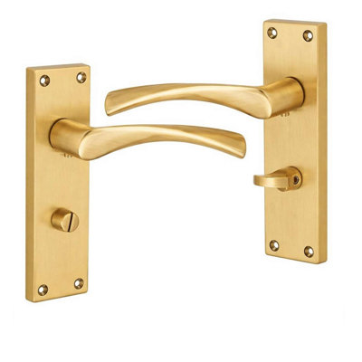 Golden Grace Victorian Design Astrid Bathroom Handle on Backplate Satin Brass Finish with Bathroom Mortise Lock - 150mm x 40mm