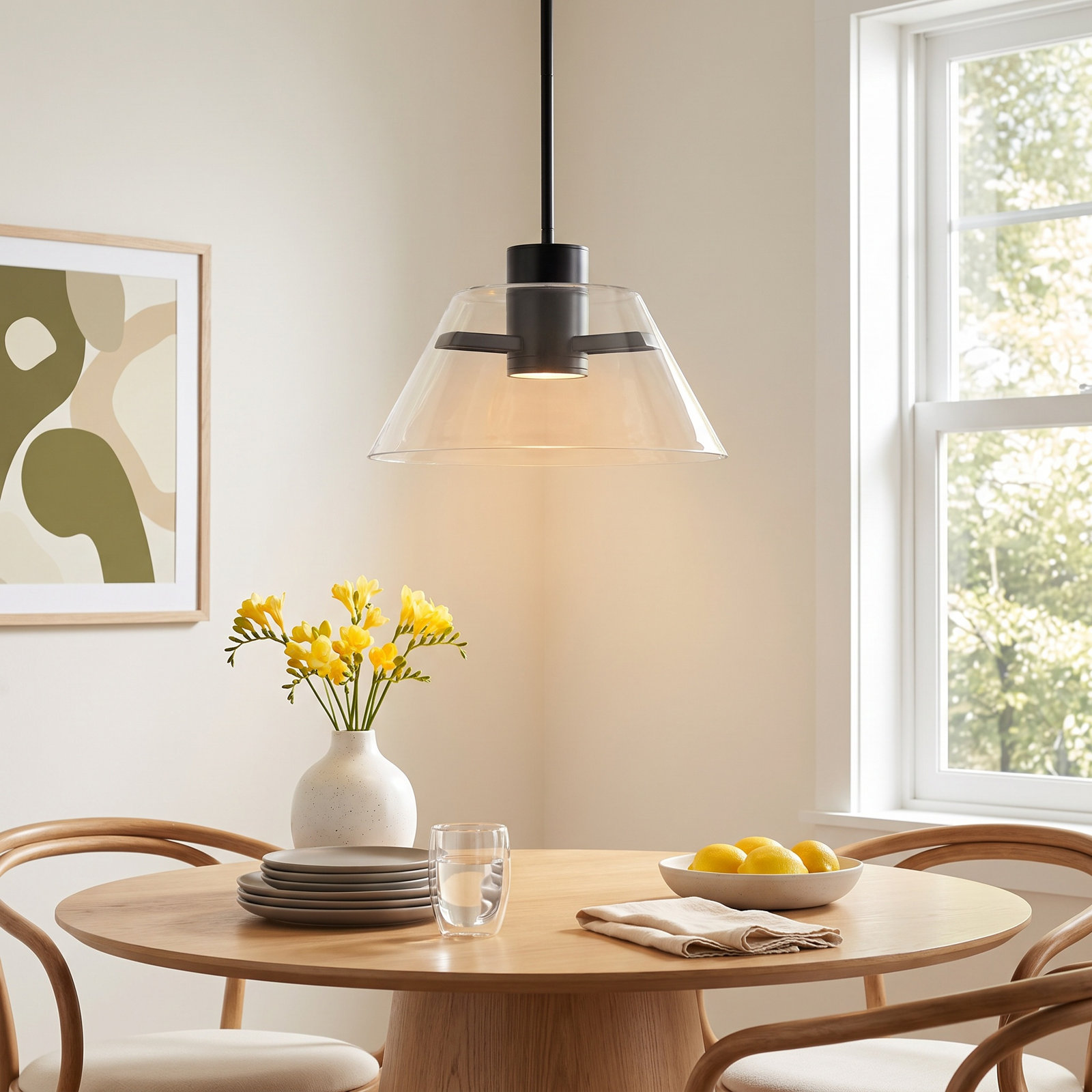 Sinclair Dimmable Glass Single Light Pendant, 46.13" H x 13.63" W x 13.63" D, Matte Black