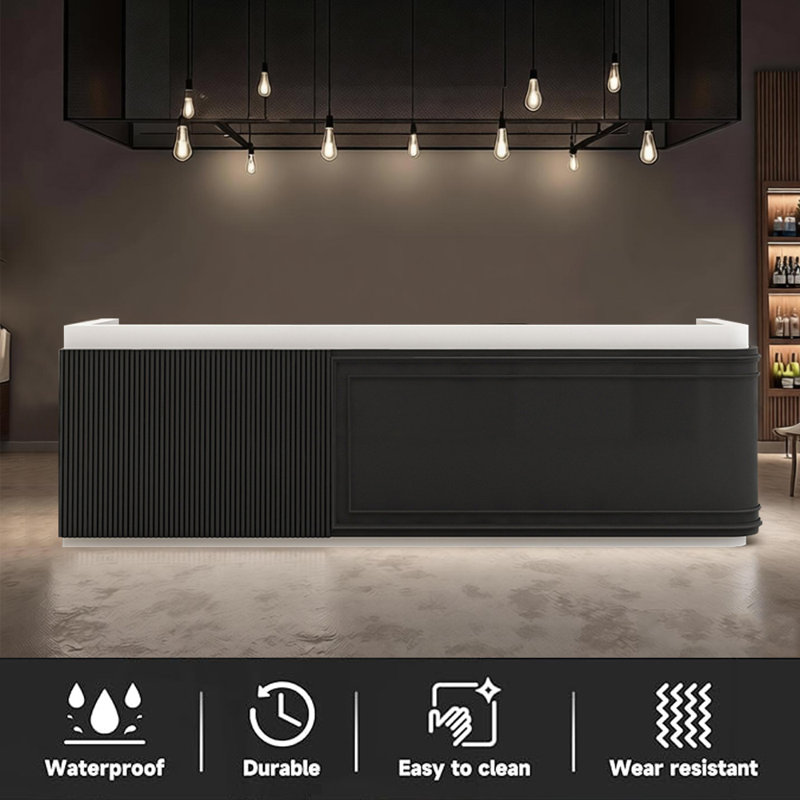 Retro Minimalist Bar Counter – Practical Multi Use for Bars Lounges Pubs and Commercial Entertainment Spaces, White/Black
