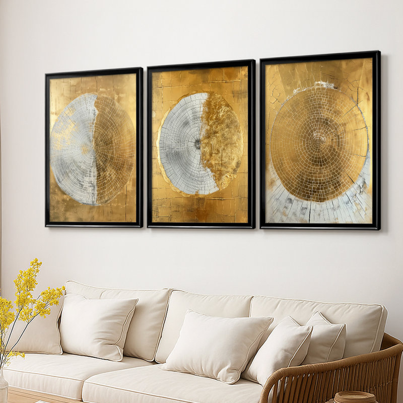 ABSTRACT Series CCXIX - Toile tendue avec châssis sur mesure - 3 pièces, Noir, H 21 po x l 30 po