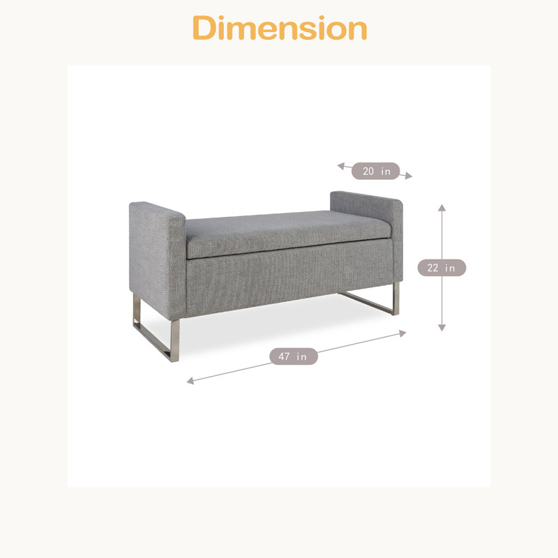 Repose-pieds de 47 po avec rangement, banc de hall d'entrée rembourré pour chambre à coucher et salon, banc de bout de lit avec base en métal