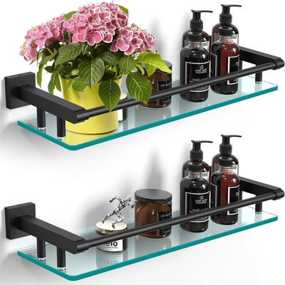 Glass Floating Shelf with Adjustable Shelves