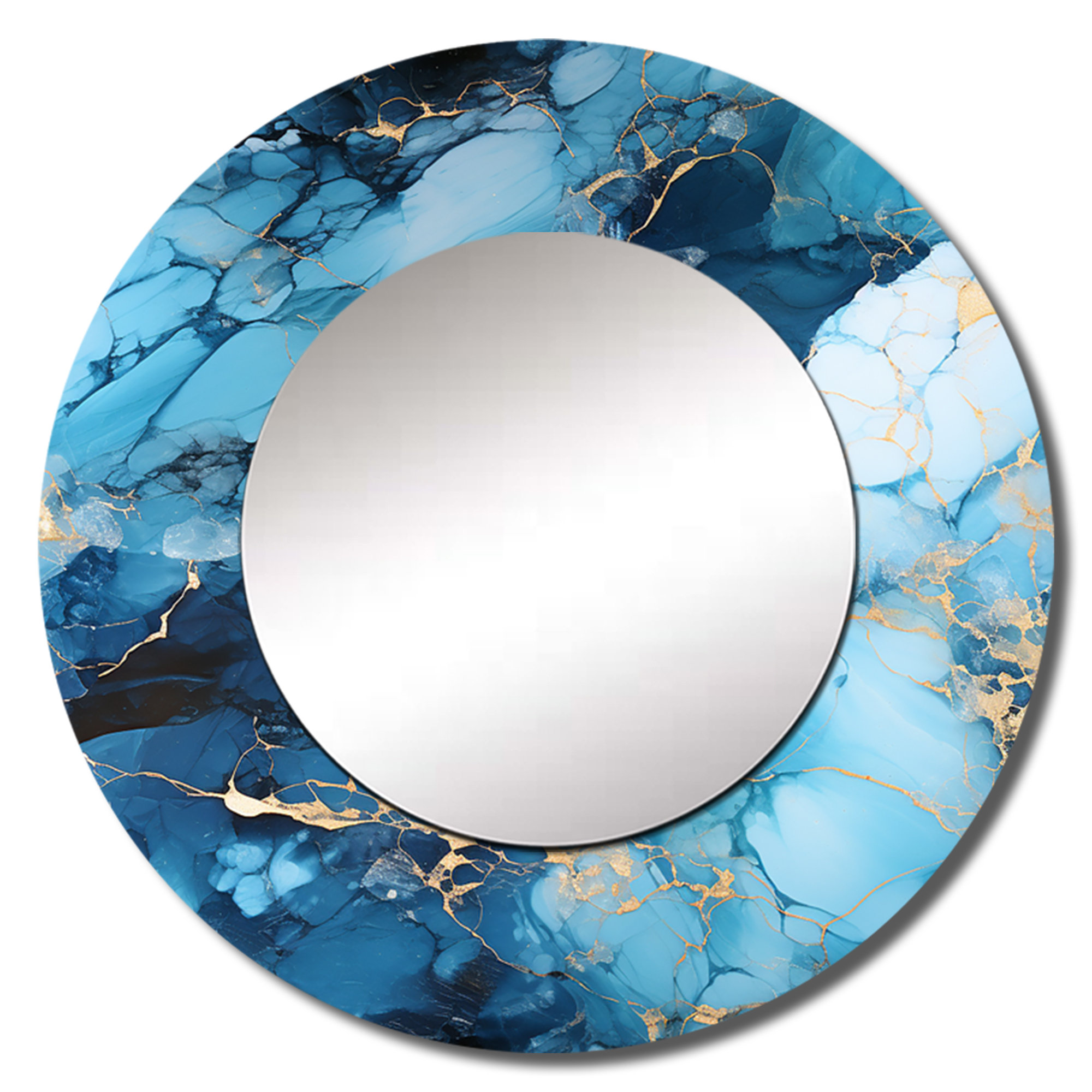 Design Art Coastal Blue Elegant Marble Shore Modern Round Mirror Wall