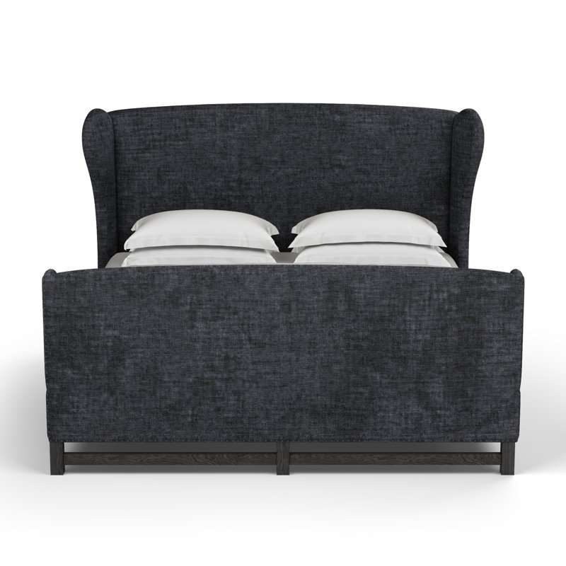 Herbert Upholstered Wingback Bed, Crushed Velvet Graphite, Ebony, Twin