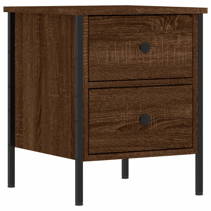 Alius Iron Bedside Table, Brown Oak, Set of 2
