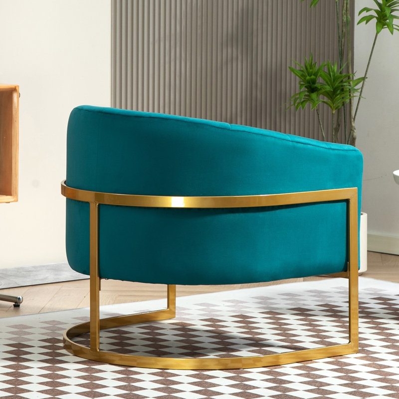 Gold frame velvet armchair, Greenish Blue Velvet